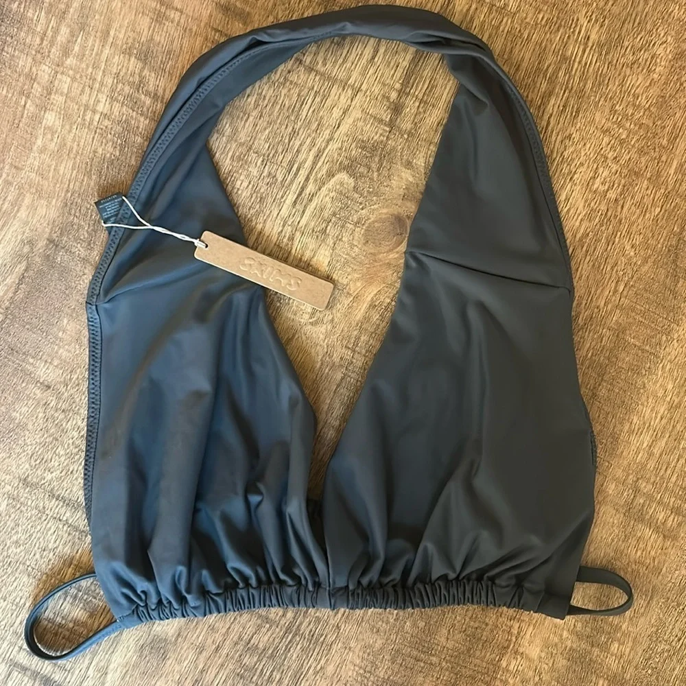 SKIMS (B9) recycled swim cut out halter triangle top Top 4X NWT GUNMETAL